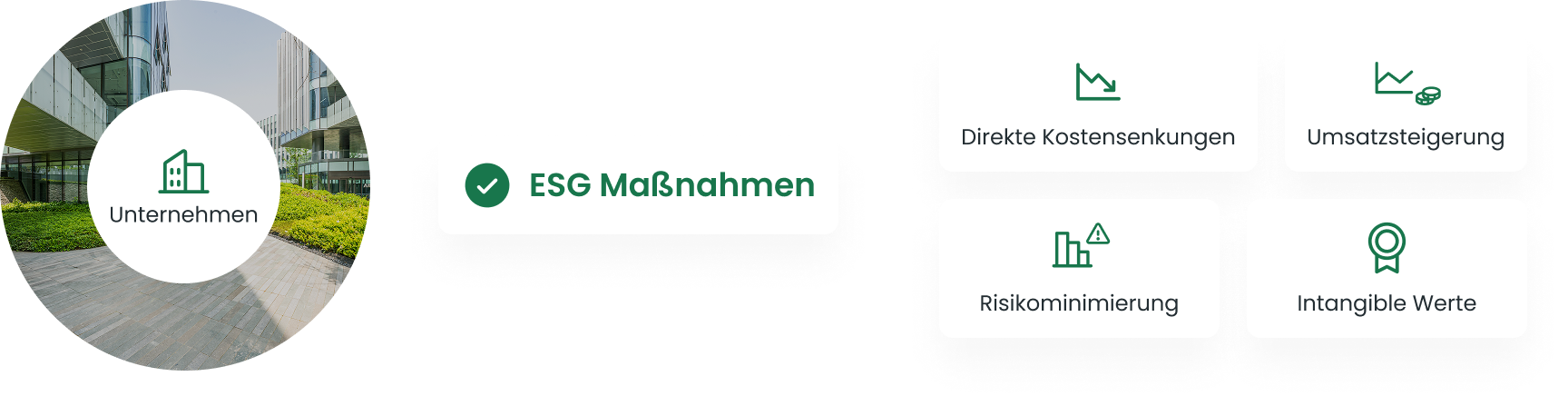 Schema des Return on Impact-Ansatz: Darstellung der vier Kategorien (Kostensenkung, Umsatz, Risiko, Intangible Werte)