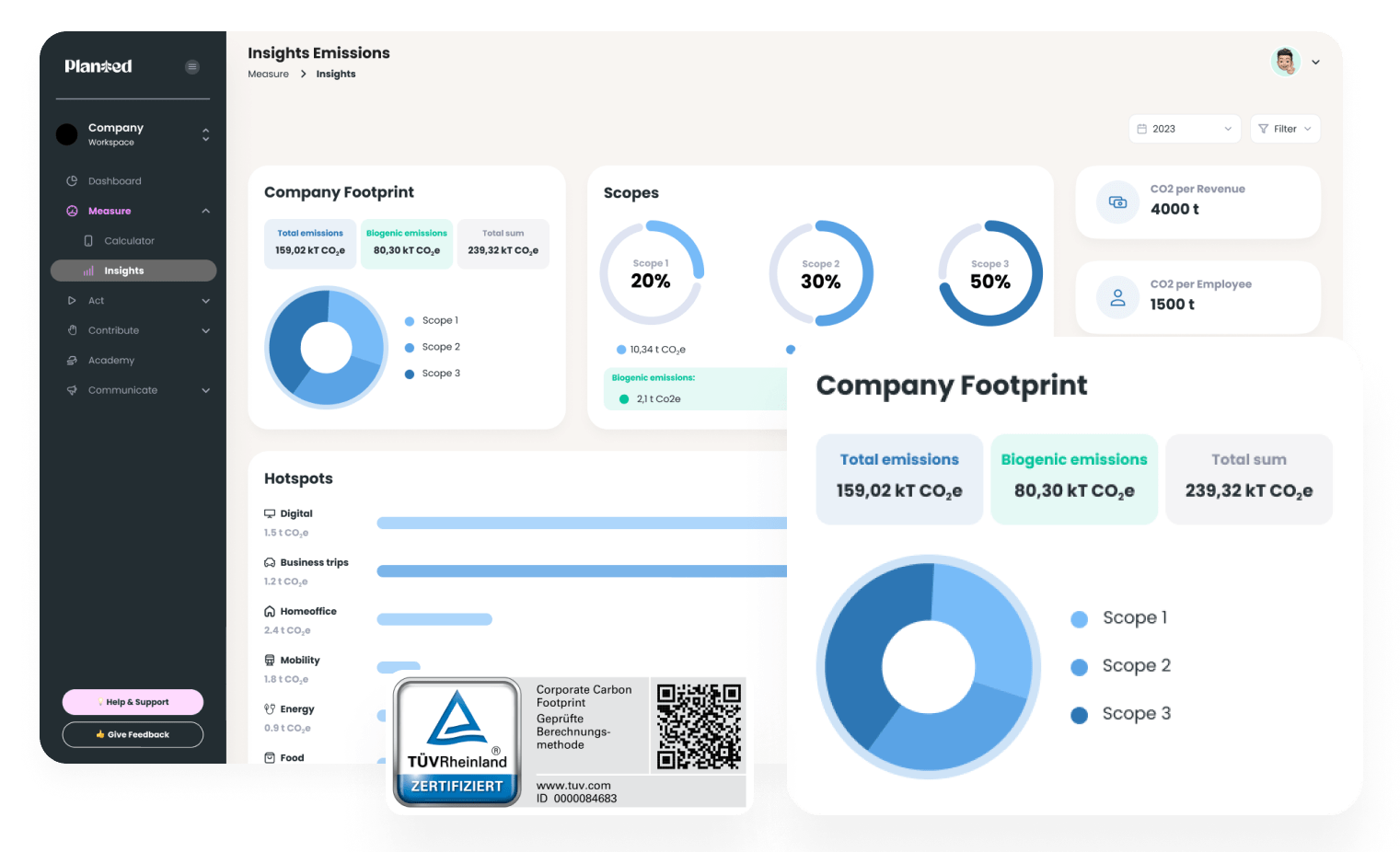 Abbildung der CO2-Bilanz Rechner-Software von Planted