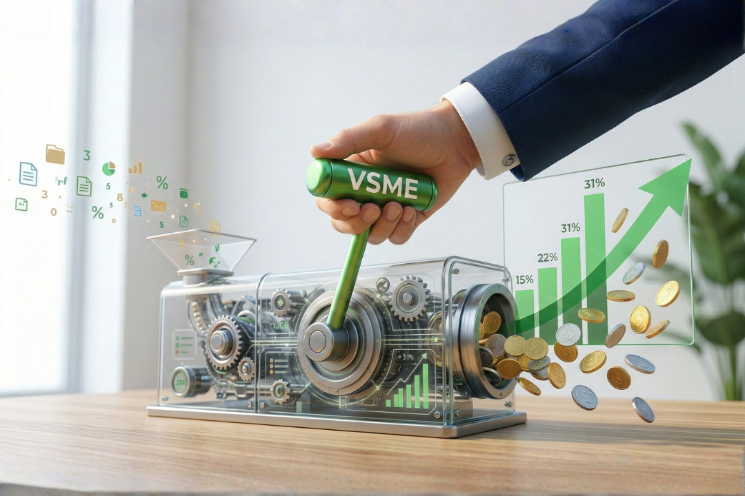 Hand bedient VSME-Hebel, der Daten in Profitabilität und Wachstumsgrafiken verwandelt