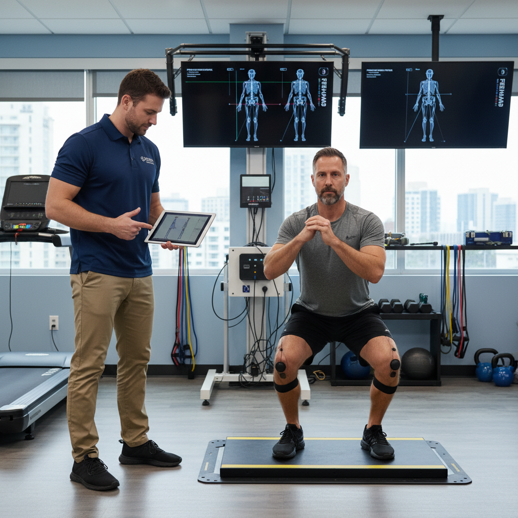 Physical therapist in Sudbury conducting comprehensive biomechanical assessment with weekend warrior athlete to optimize sports performance