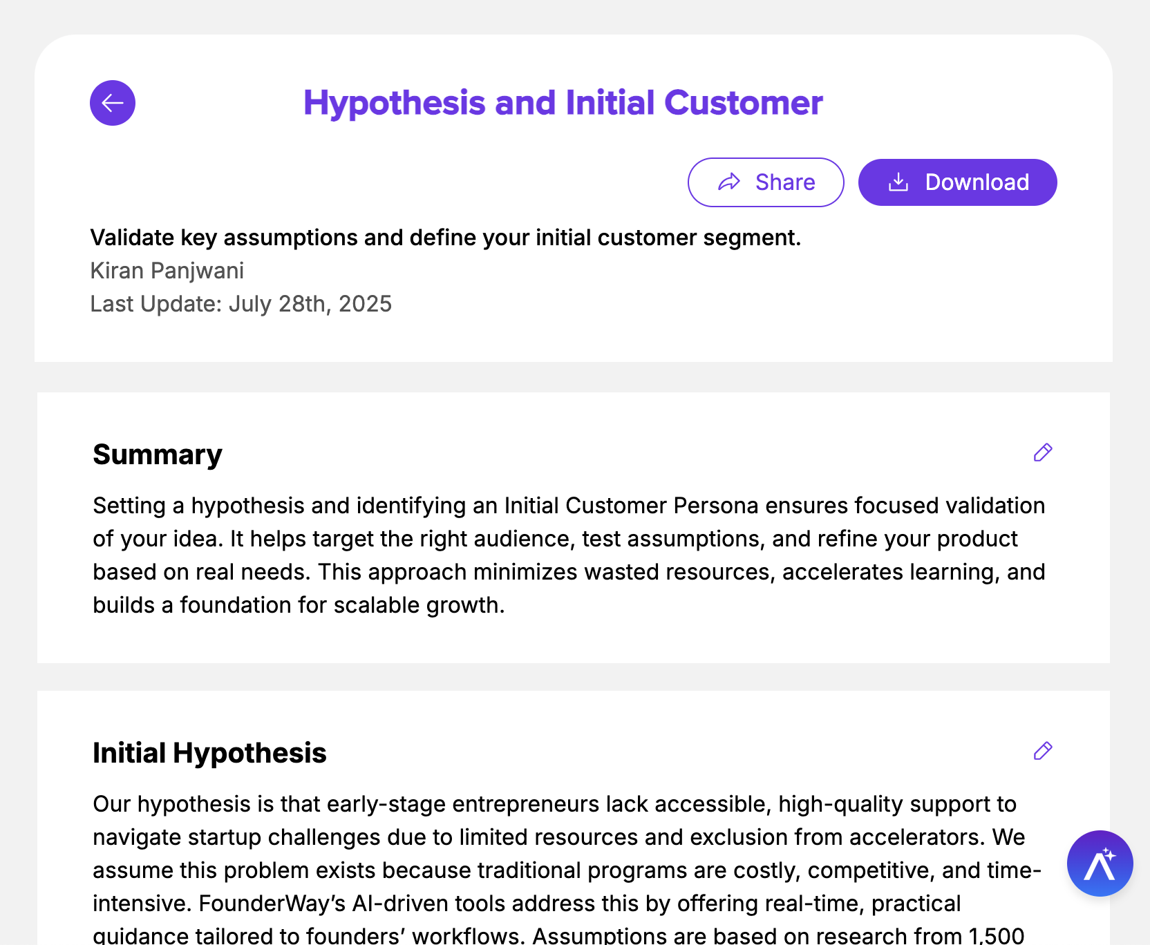 A report for Hypothesis and Initial Customer with sections including Initial Hypothesis.