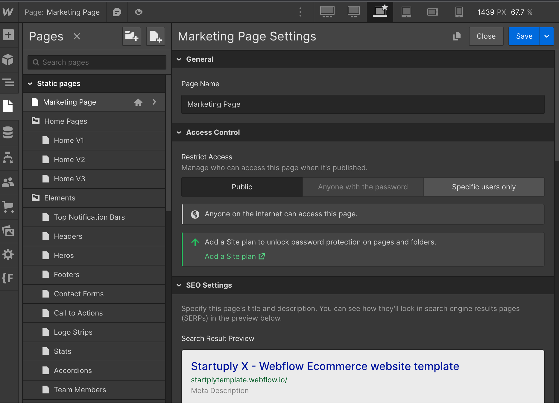 SEO - Startply X Webflow Template