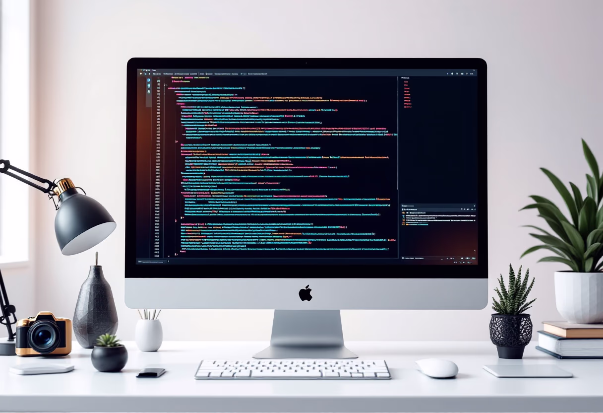 [digital project] image of blockchain coding screen in a work setting