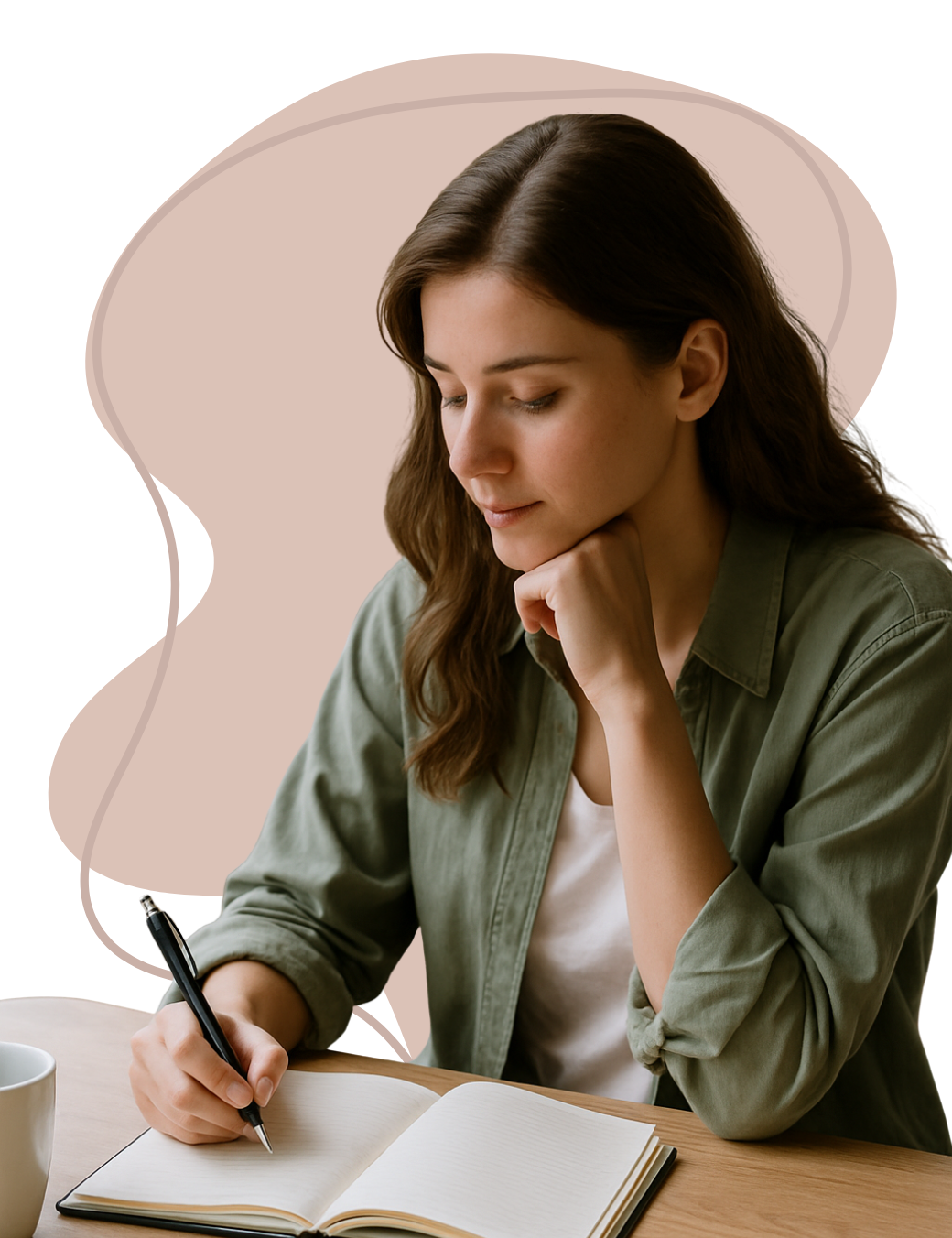 a woman writing on a paper