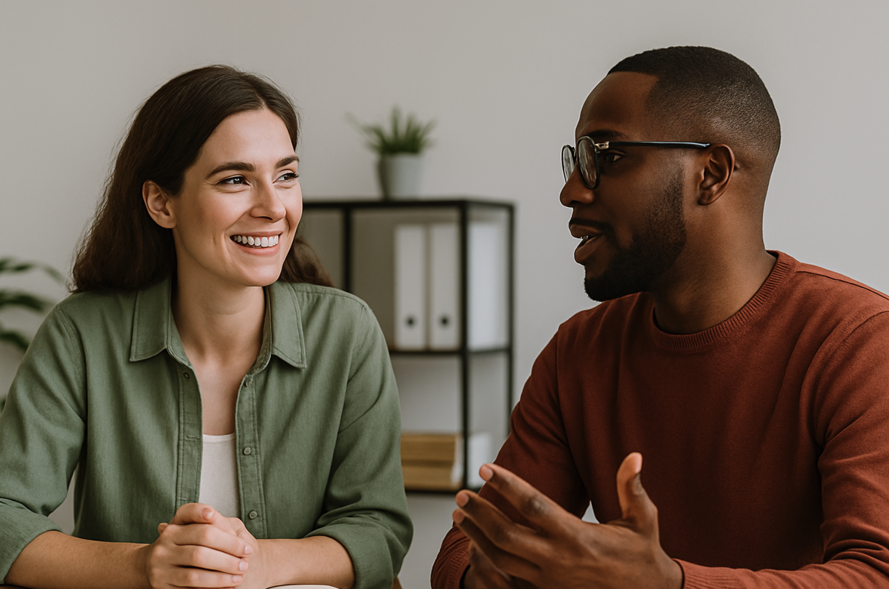 a man and woman talking