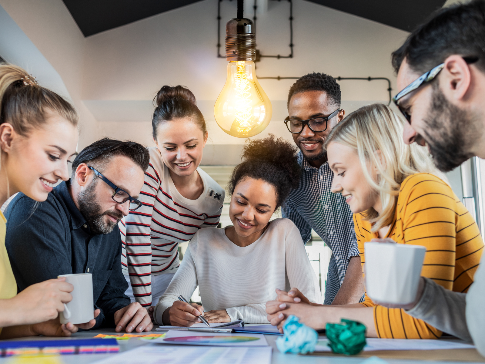 a group of people around a table