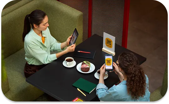 Contactless payment at a coffee shop counter