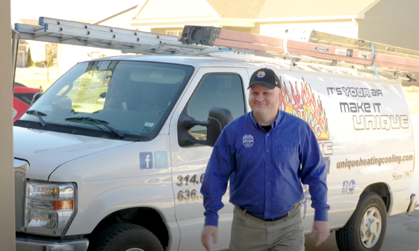 team member and service van