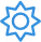 Blue geometric snowflake or star-like icon with sharp angular design