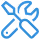 Blue wrench and spanner tools crossed in simple line art style