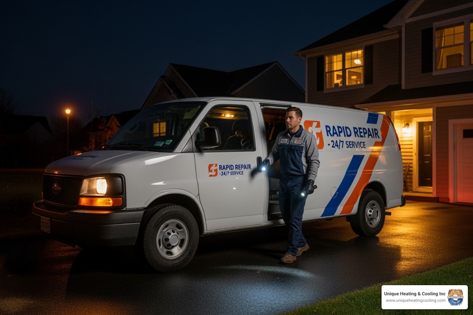 service van arriving at home at night - 24 hour ac repair chesterfield