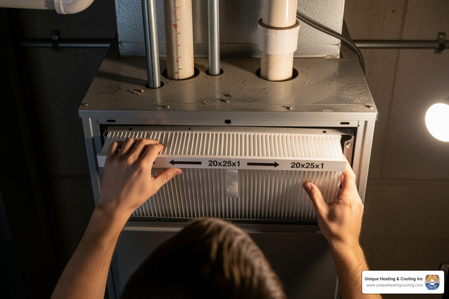 A homeowner changing a clean air filter in their HVAC system - 24 hour hvac repair st louis