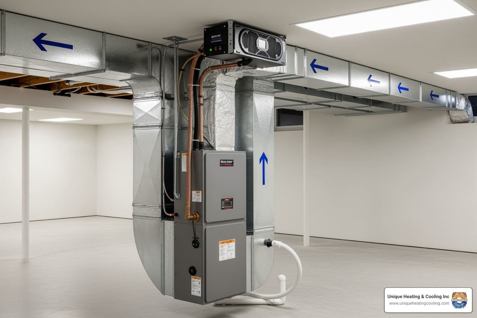 Energy Recovery Ventilator (ERV) unit installed in a basement - ventilation system service st louis