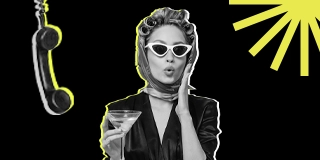 Retro-style woman in curlers holding a cocktail and phone, representing G2V Creators’ bold, confident brand identity.