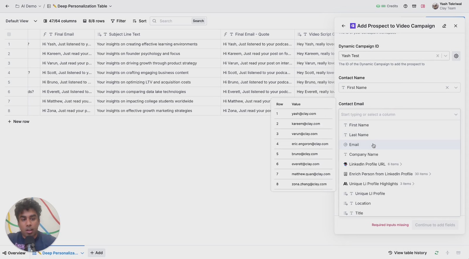 Filling in personal details