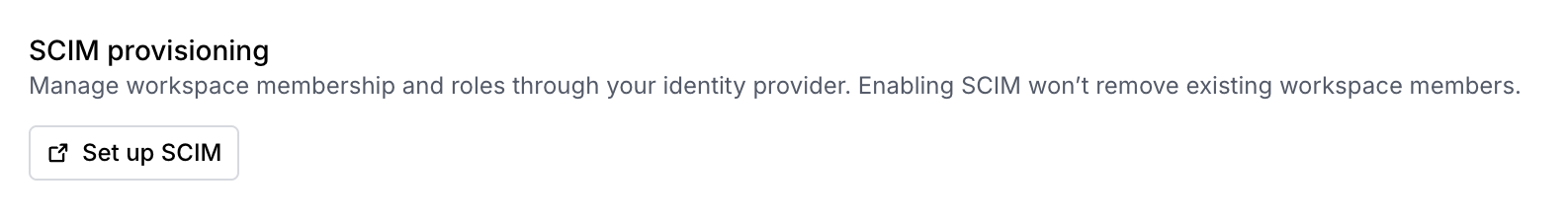 The SCIM provisioning section in Clay workspace settings, with the Set up SCIM button
