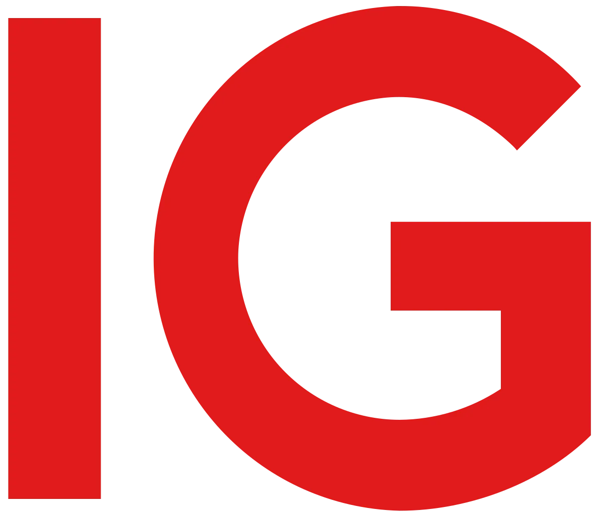 Logo with bold, serif red typography spelling ‘IG’