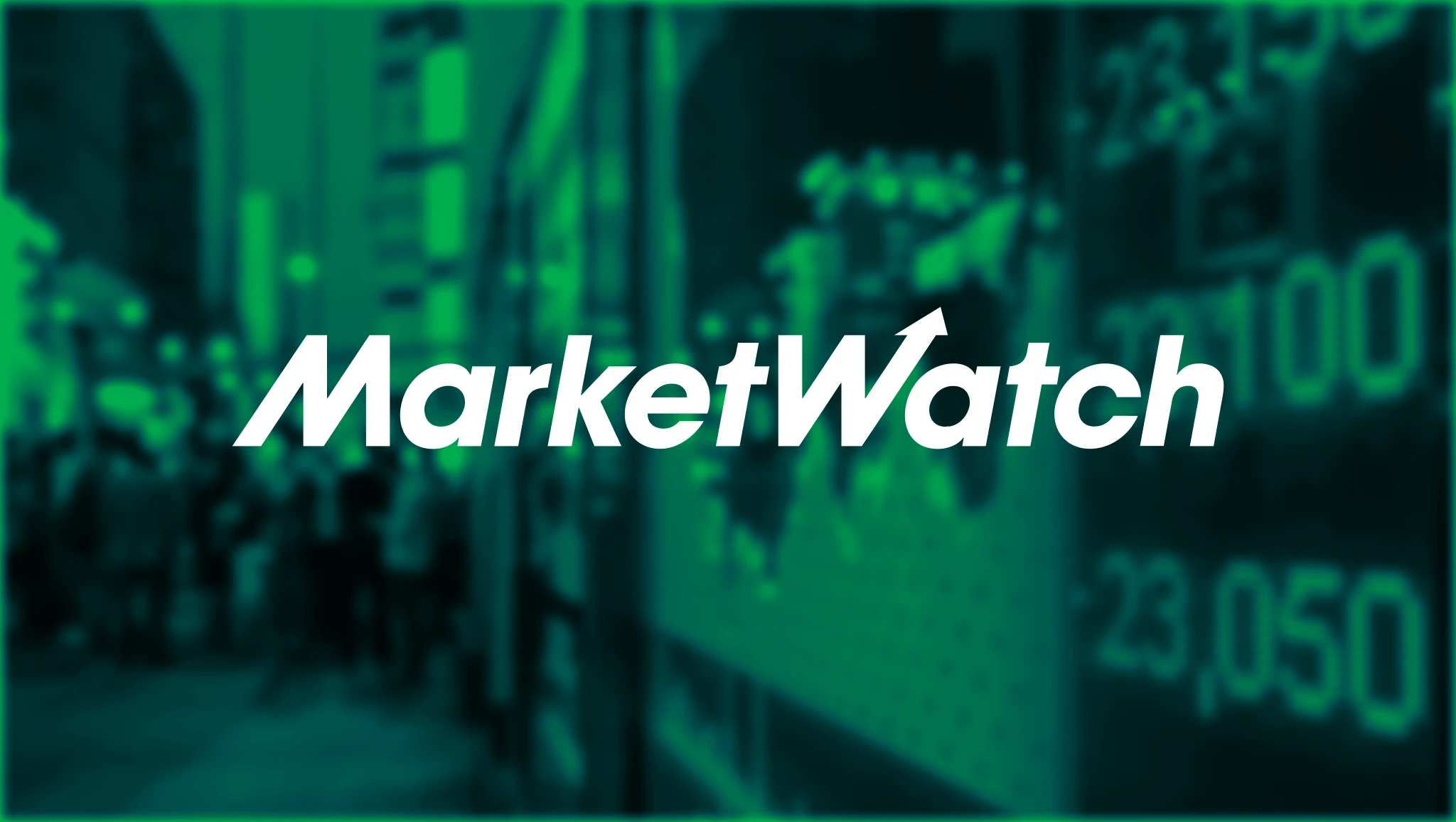 a view of a trading floor with a green filter. 'MarketWatch' logo in white on top of it