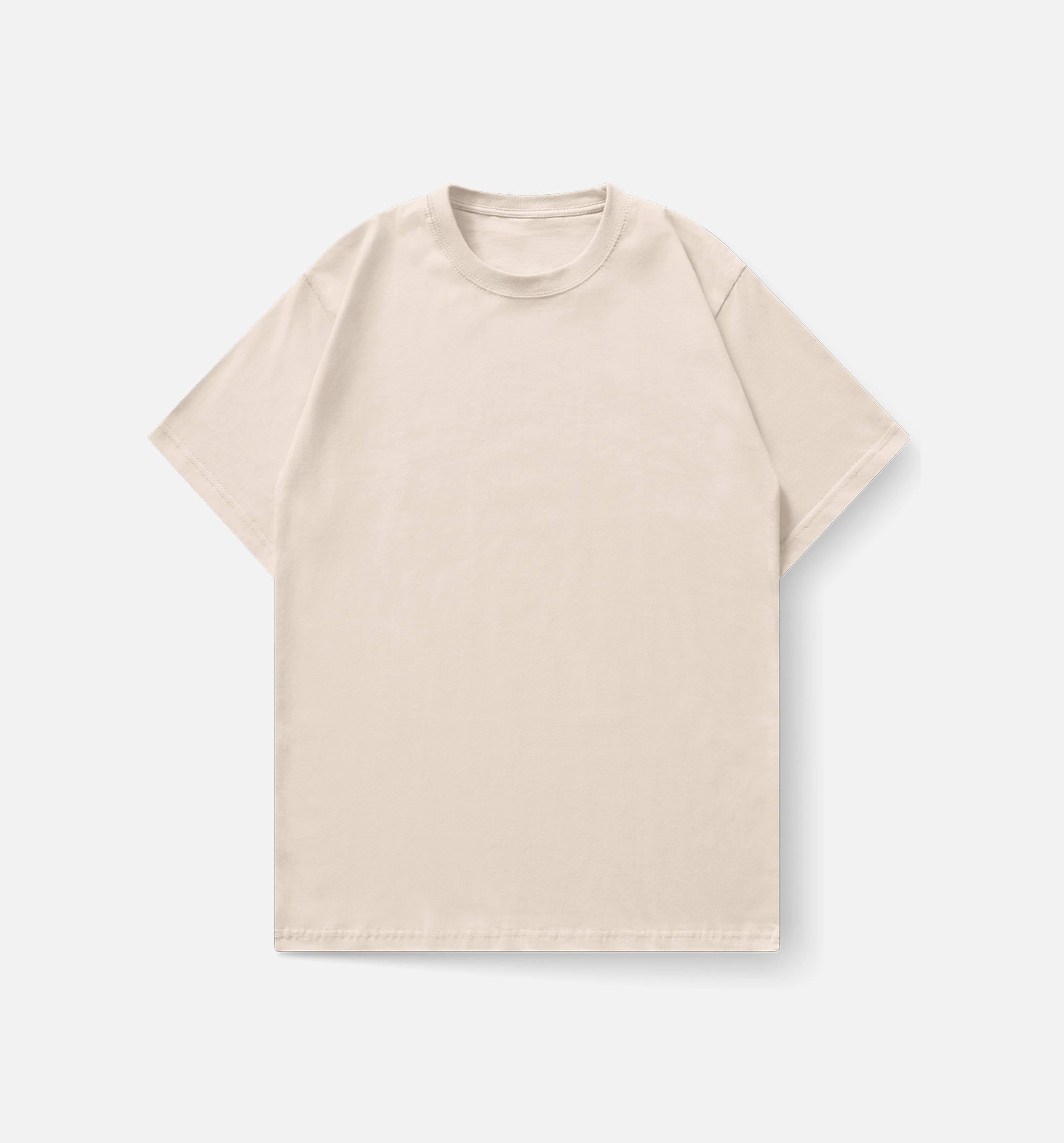 Beige t-shirt with a colorful abstract geometric face featuring green eyes, red cheeks, blue collar, and gold earrings on a yellow background.