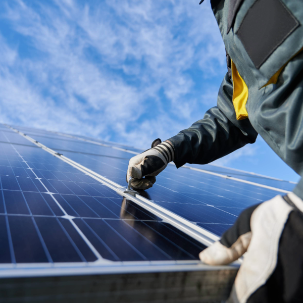 Solar panel installation on commercial rooftop by Sunchoice Energy