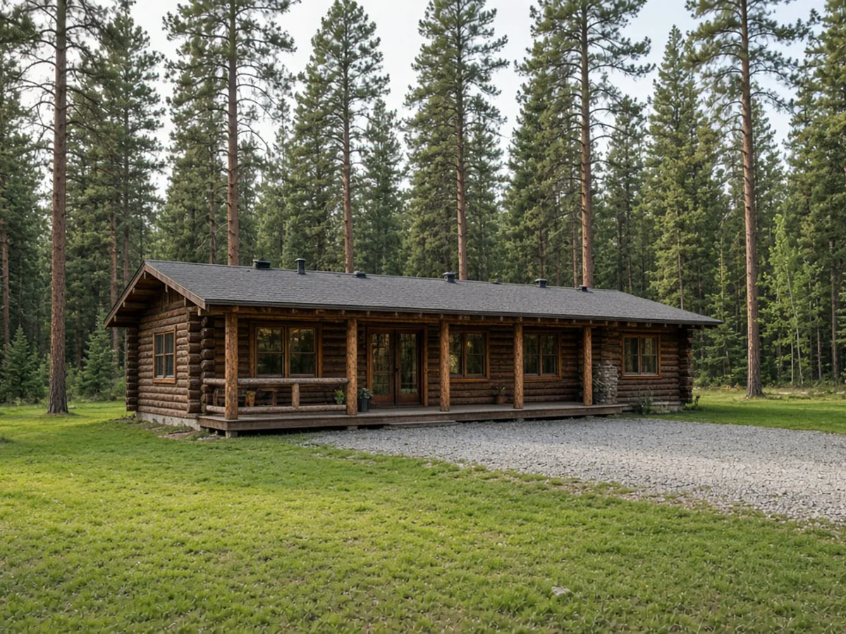 Forest home with a cleared defensible-space zone around it