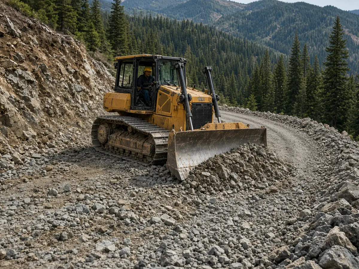 Dozer building a bermed haul road on a hillside