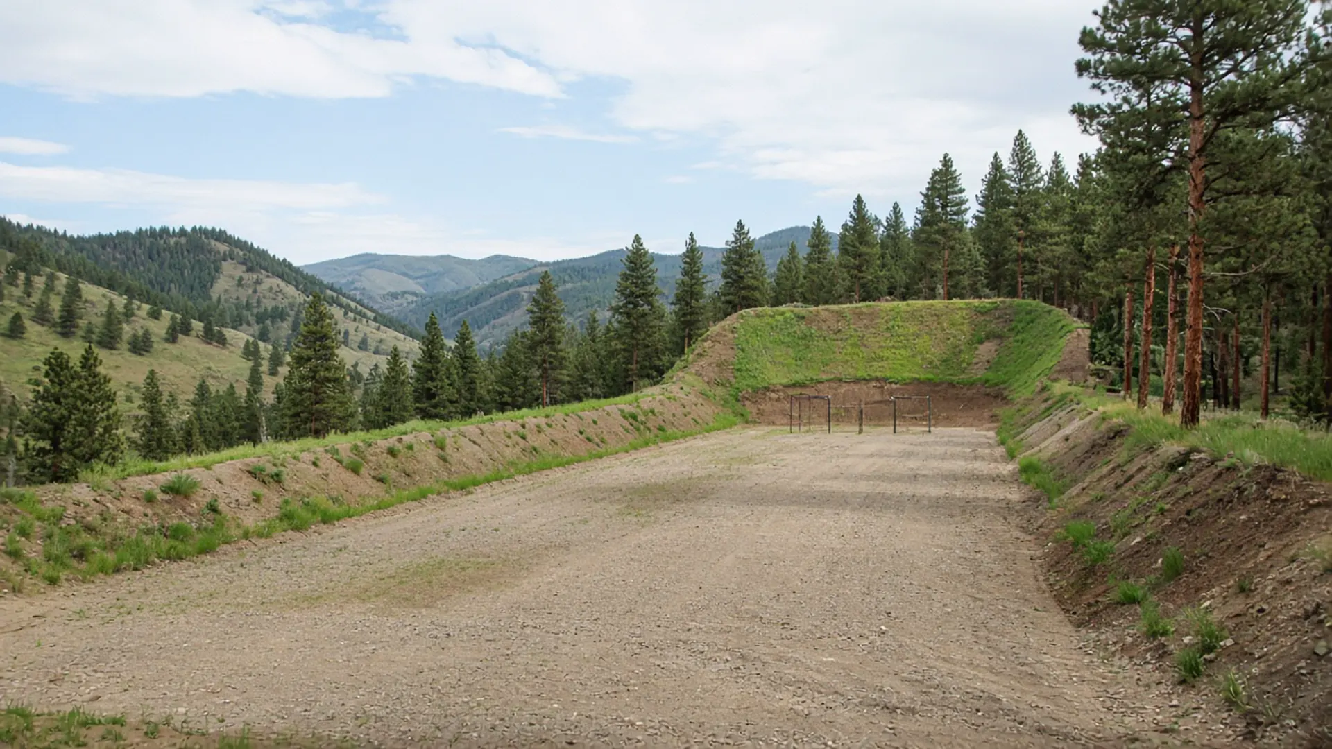 Outdoor shooting range with a tall earthen backstop and side berms