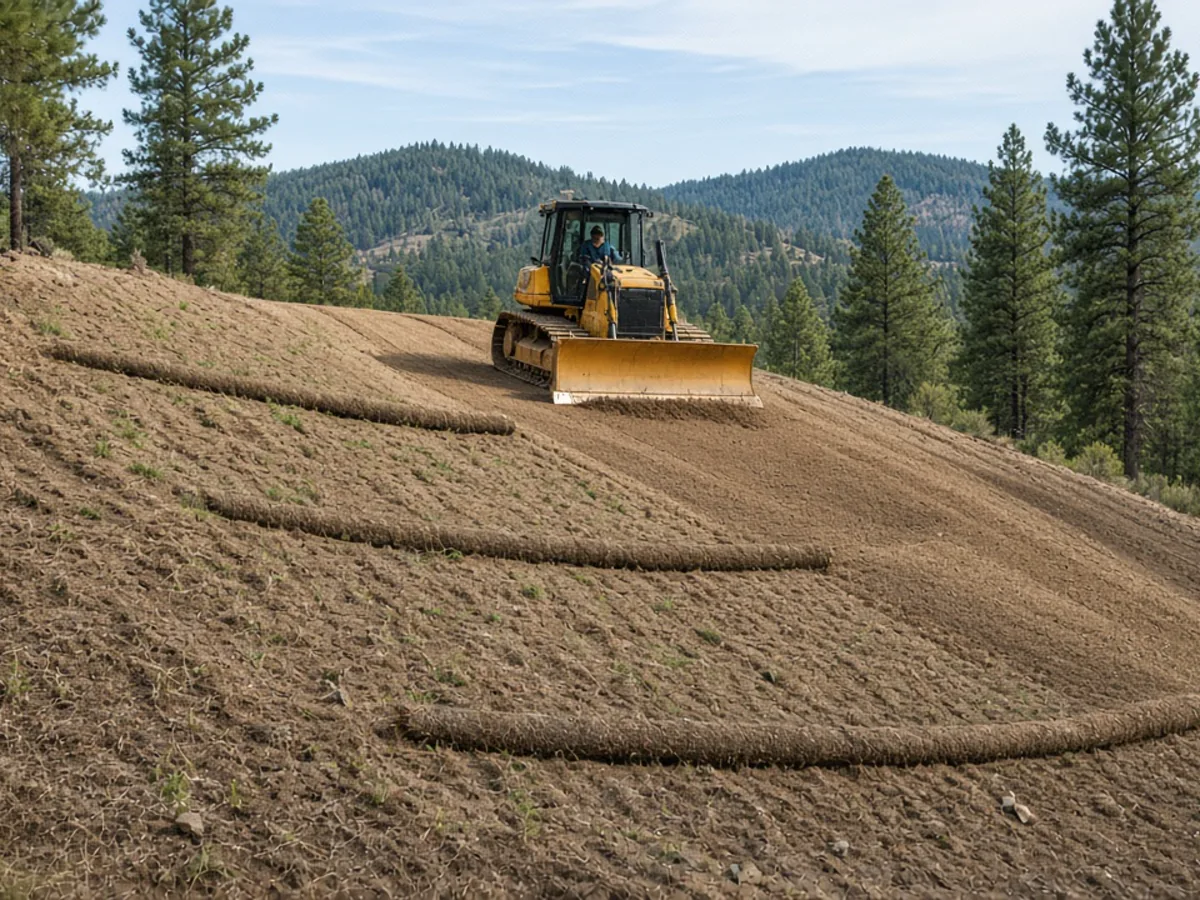 Regraded and hydroseeded slopes on a reclaimed mine site