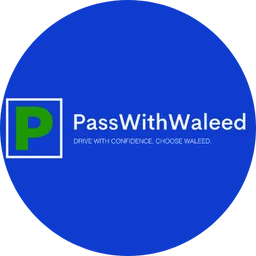 PassWithWaleed logo with a green P inside a white square on a blue background and the slogan 'Drive with confidence. Choose Waleed.'