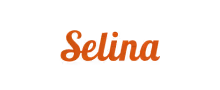 The word 'Selina' written in a coral red cursive font on a black background.