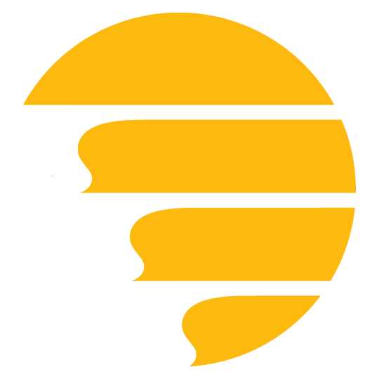 Yellow stylized sun with four horizontal gaps across its circular shape.