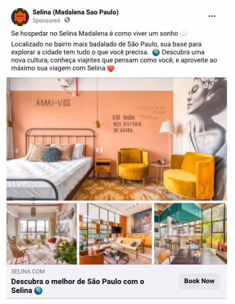 Bright, modern hotel rooms and common areas with colorful decor in São Paulo's Selina Madalena.