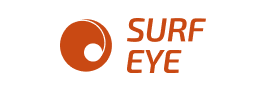 Surf Eye logo with a coral red circular icon and bold text.