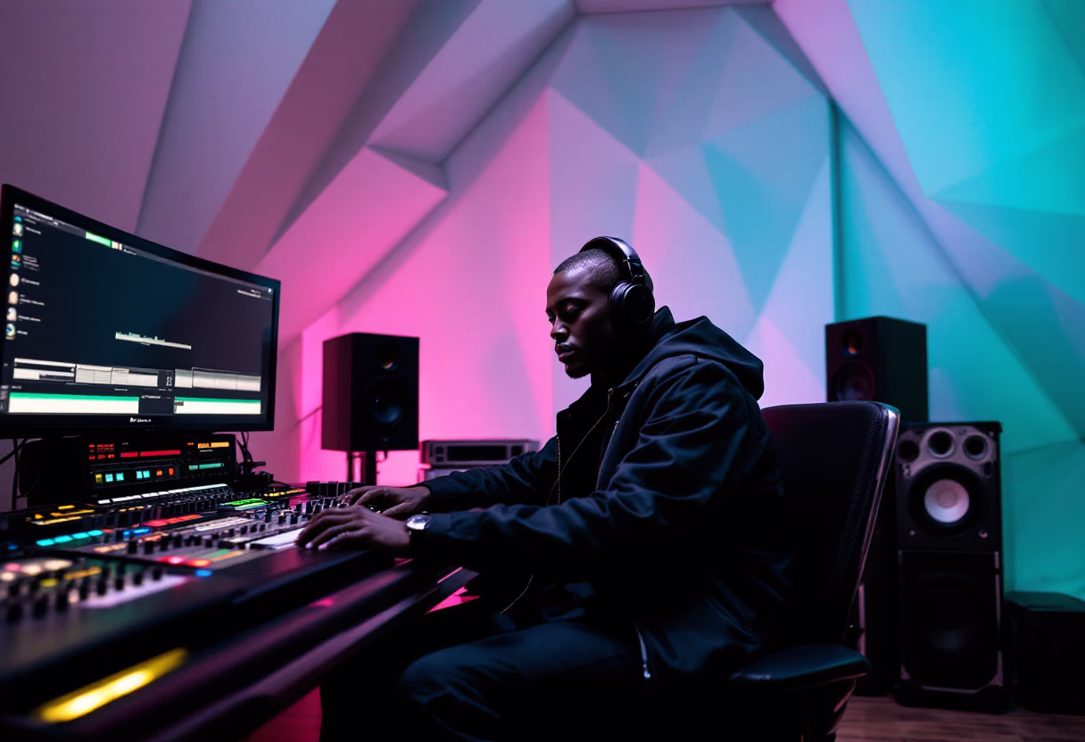 image of musician in recording studio