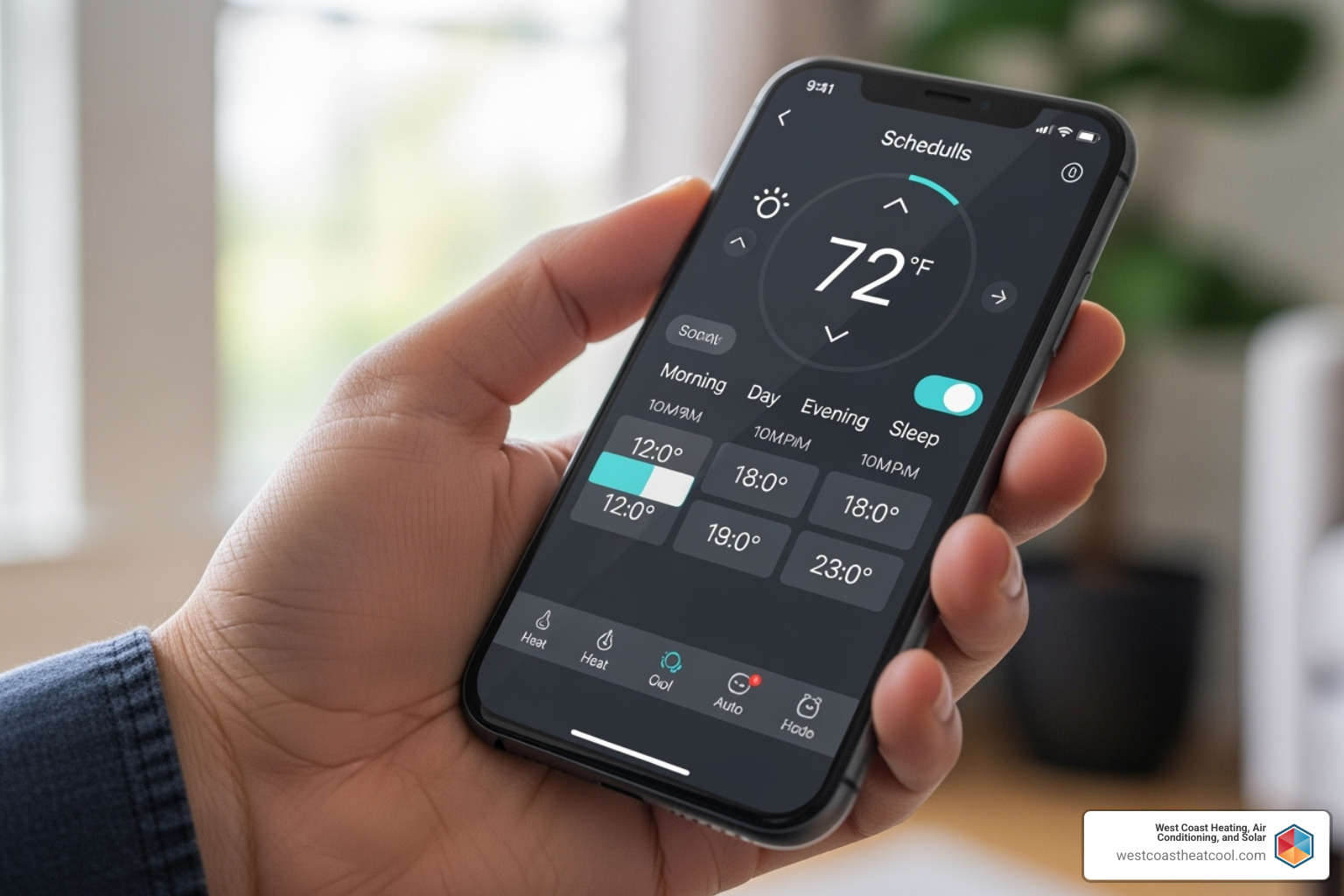 Image of a smartphone screen showing a smart thermostat app interface - Smart thermostat installation