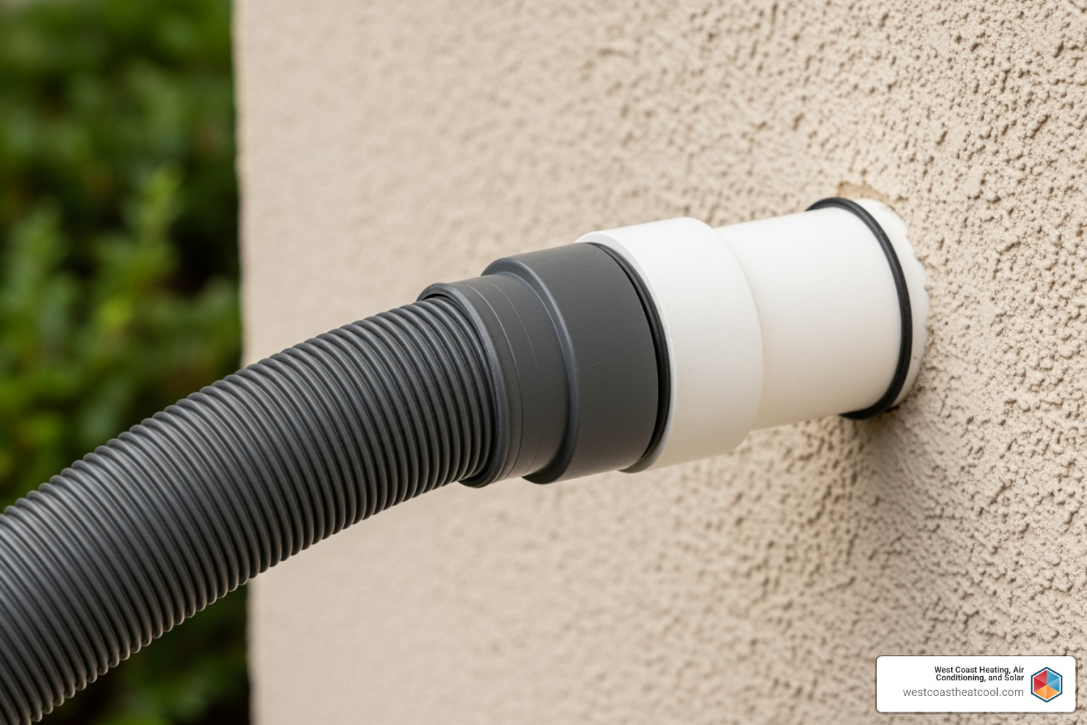 Wet/dry vacuum hose sealed around the outdoor drain line exit - AC drain line clog