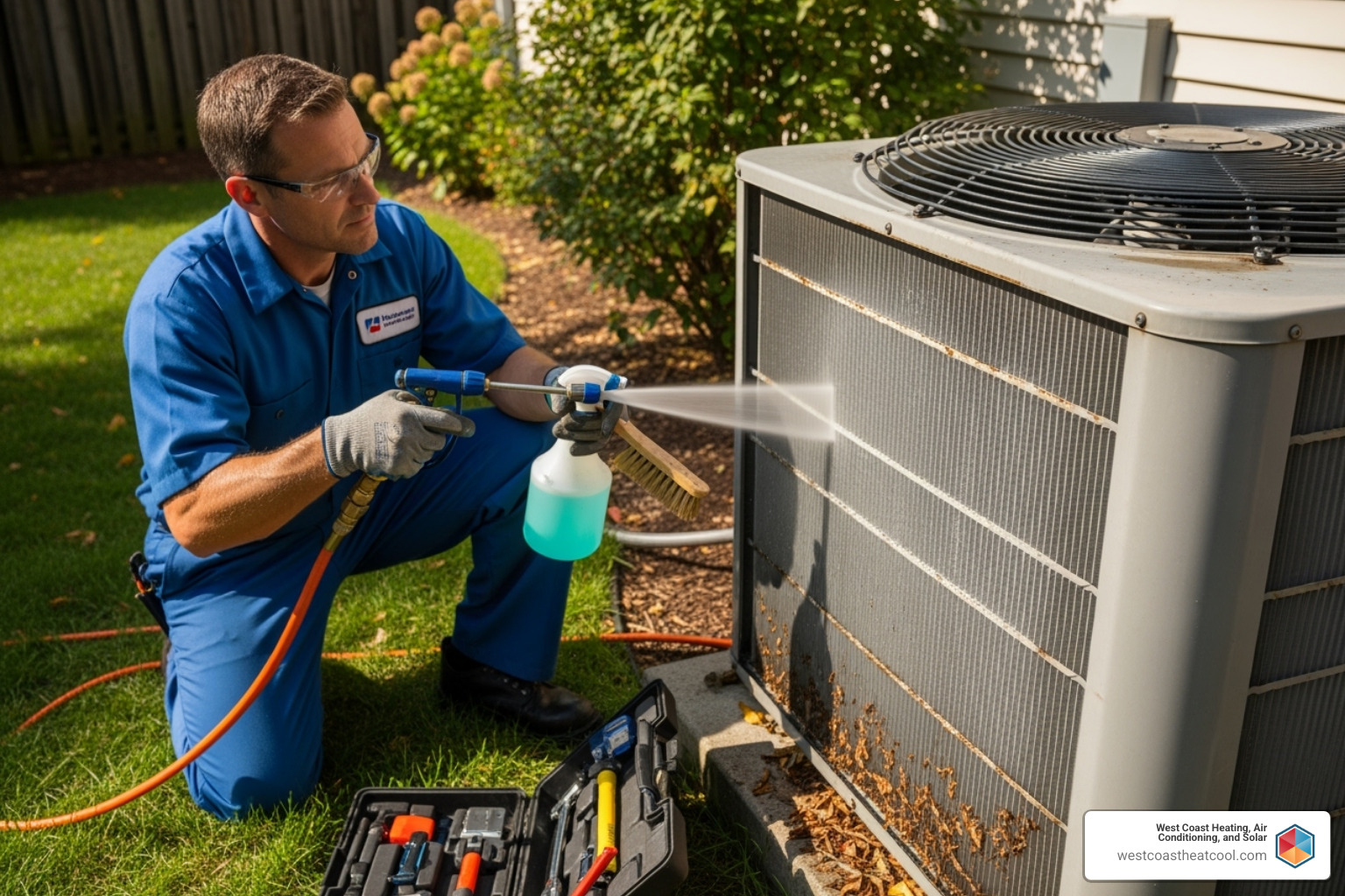 technician cleaning AC coils - compressor repair San Diego