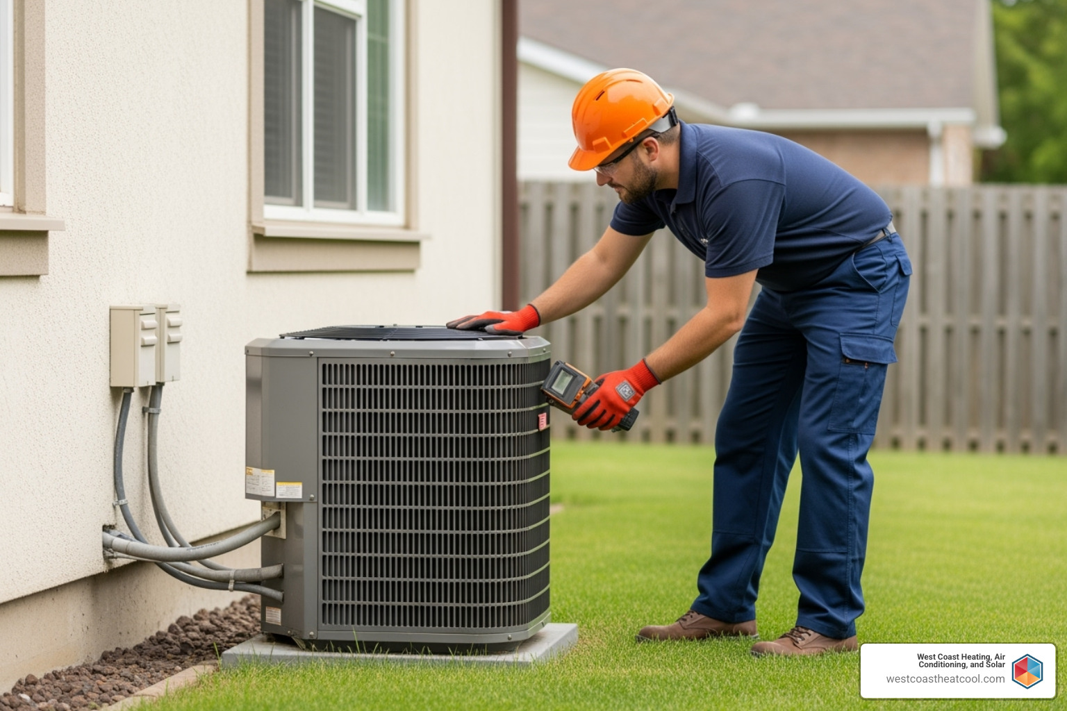 technician inspecting AC unit - compressor repair San Diego