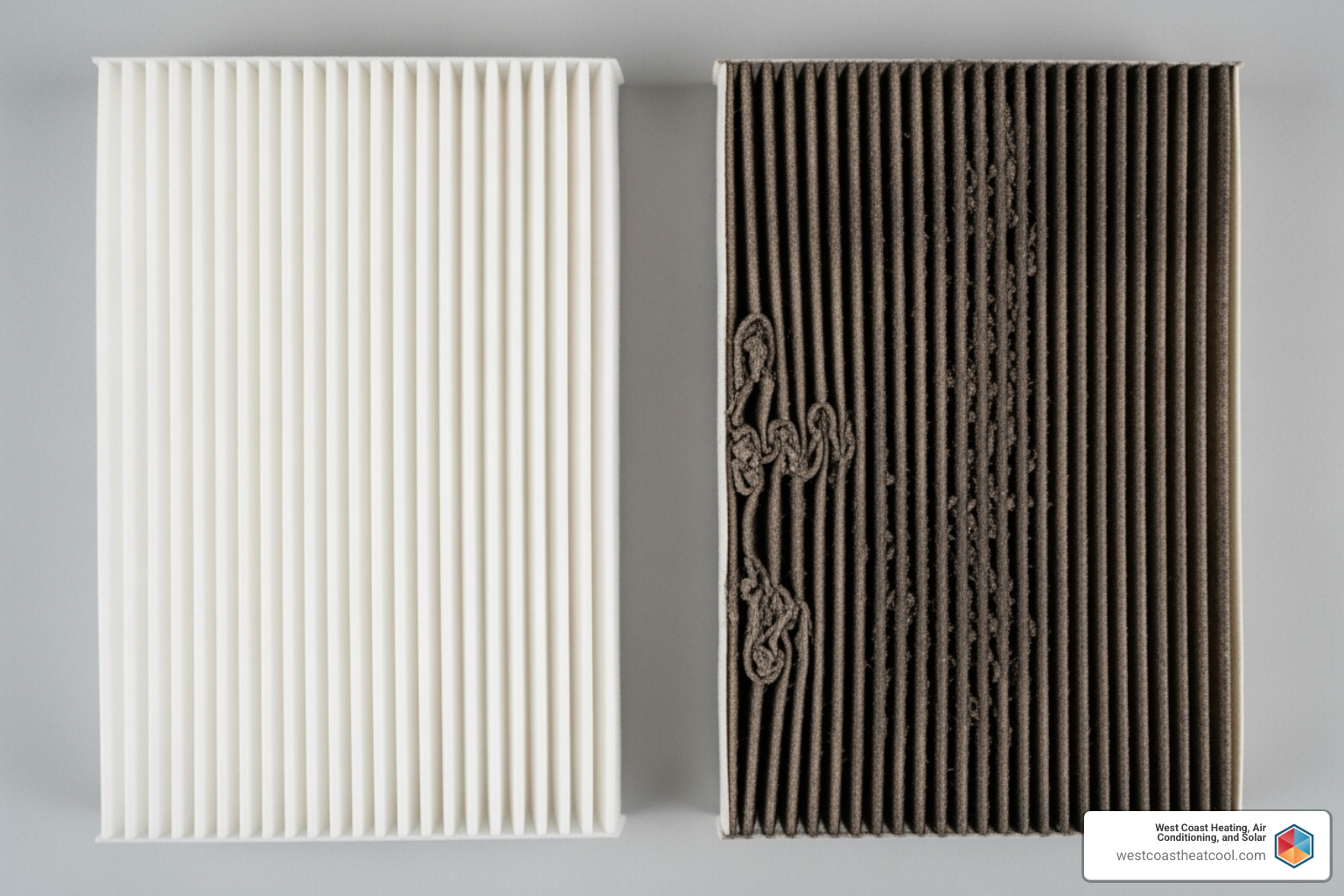 comparing a clean and dirty air filter - AC blowing hot