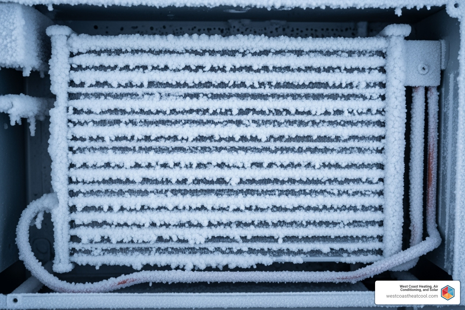 frozen evaporator coils on an indoor AC unit - AC blowing hot