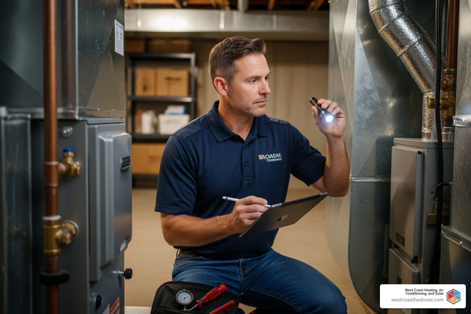 Image of an HVAC technician performing a home assessment - Energy efficient HVAC