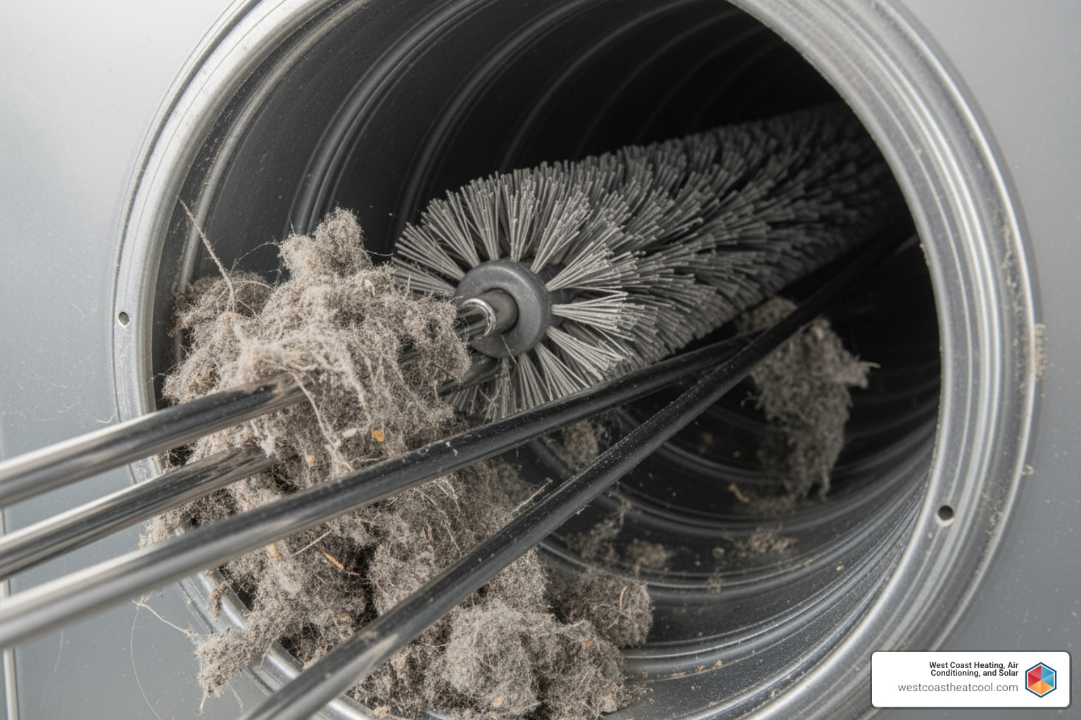 long flexible brush cleaning inside a dryer vent duct - Hvac dryer vent cleaning