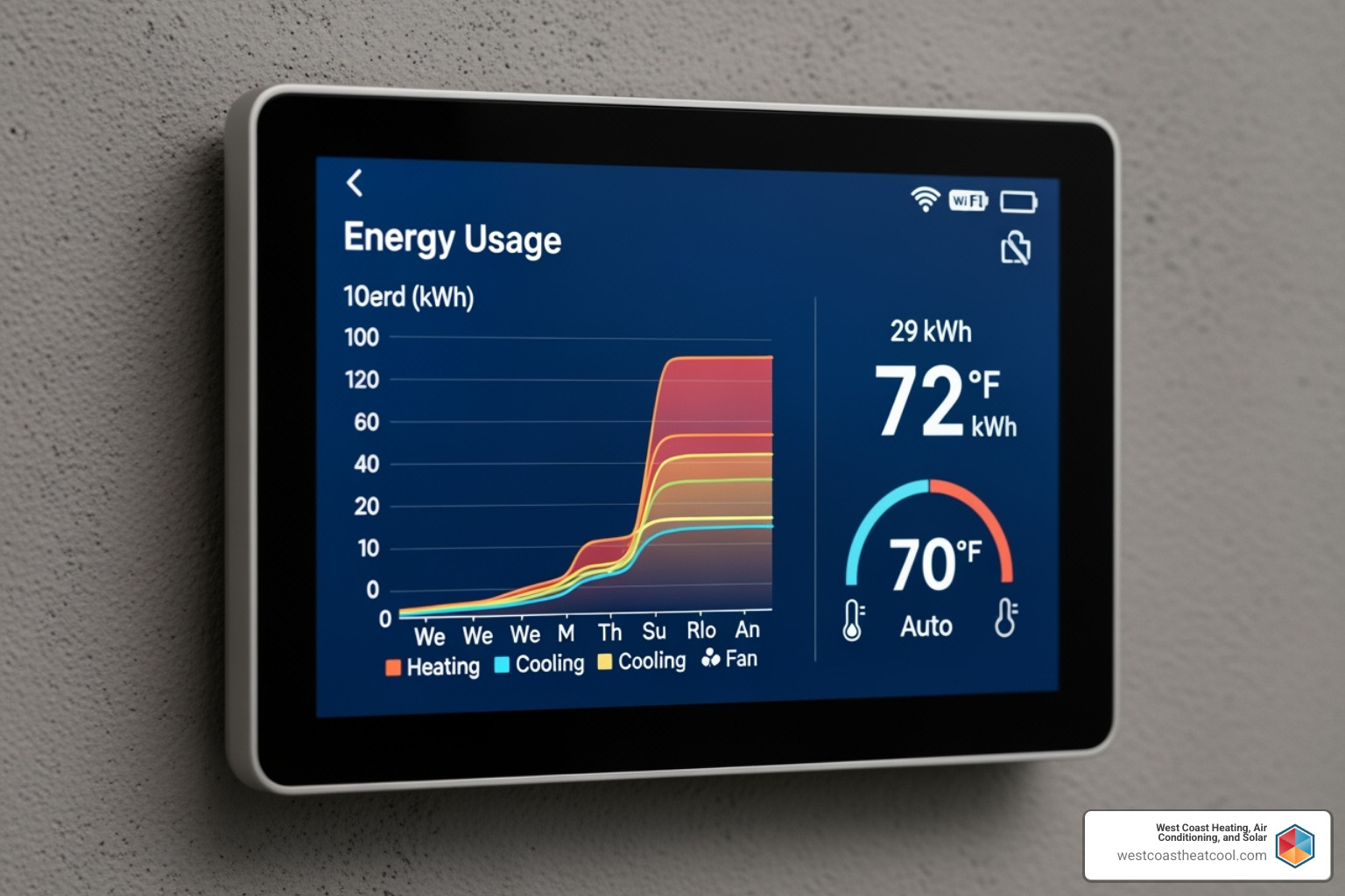 Image of a modern thermostat displaying energy usage - air conditioning sales near me