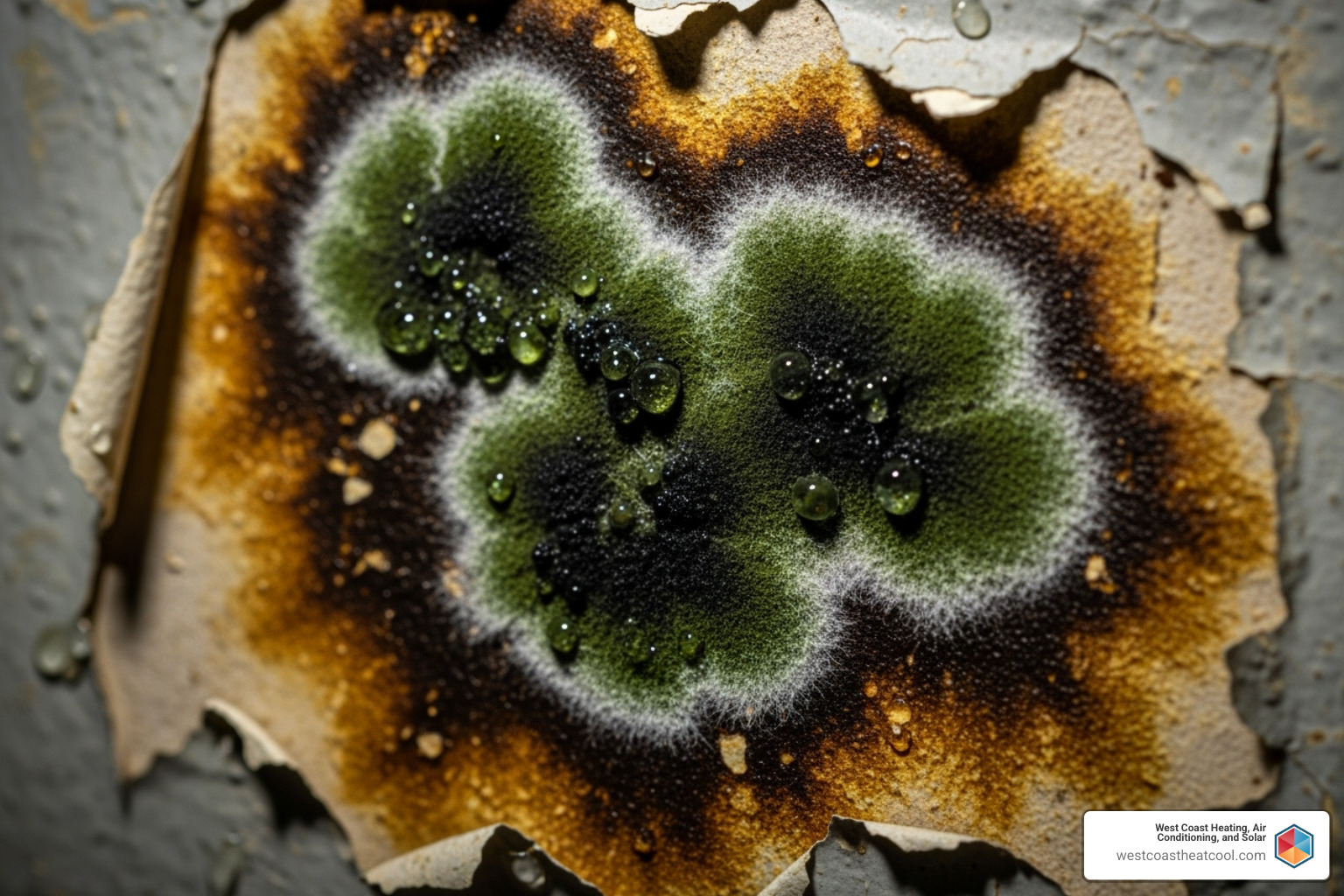 Mold growing on a damp wall - AC leaking water inside