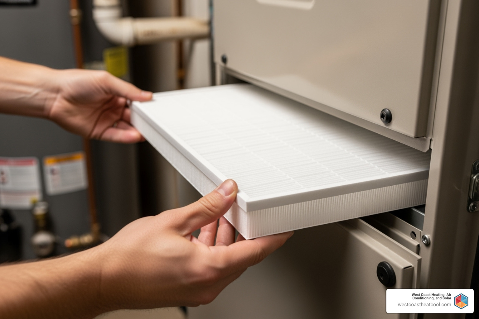 person easily changing a clean HVAC filter - remove allergens from ducts