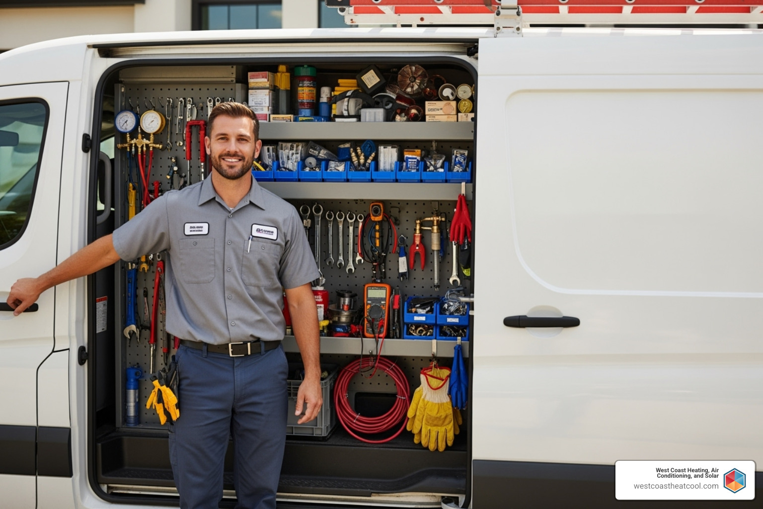 a friendly technician with a fully-stocked service van - ac repair in san diego