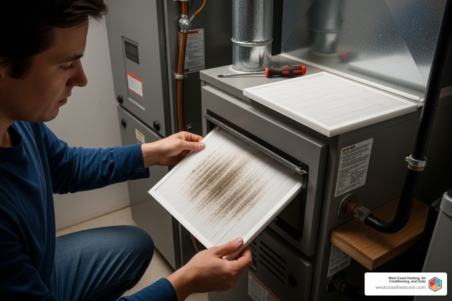 a homeowner changing an AC air filter - ac repair in san diego