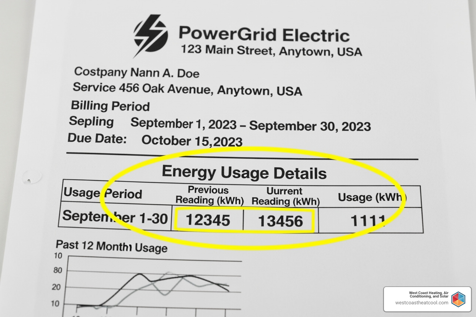 Electricity bill with the energy usage section highlighted - Solar energy consultation
