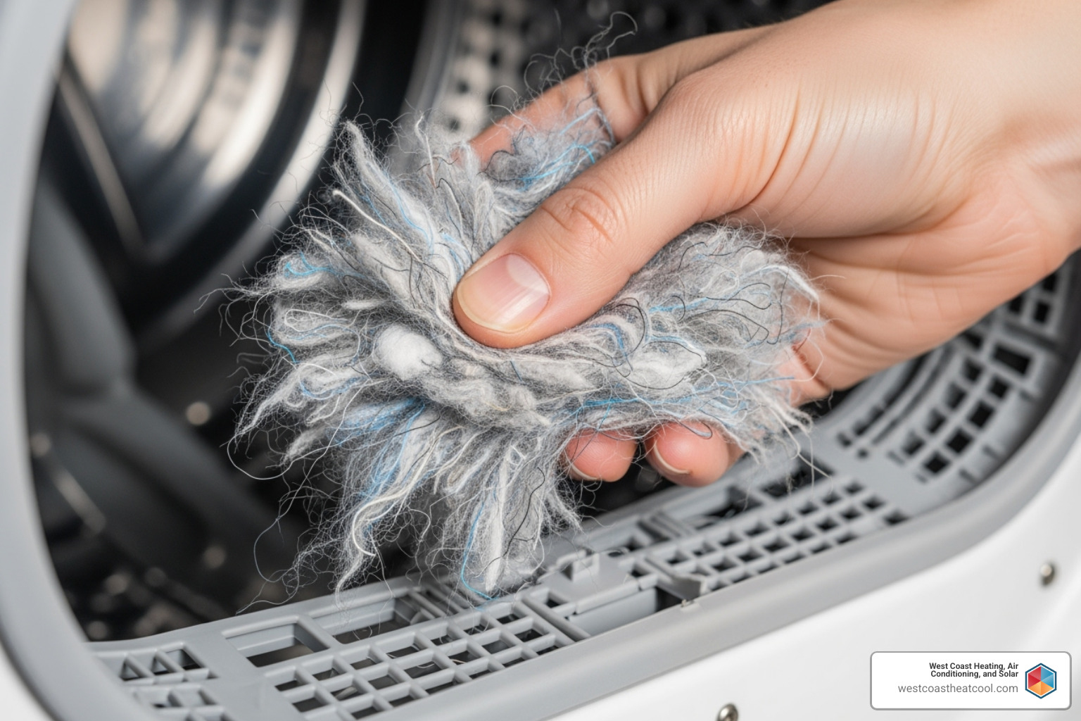 a hand pulling a large clump of lint from a dryer's lint trap - dryer vent cleaning Oceanside
