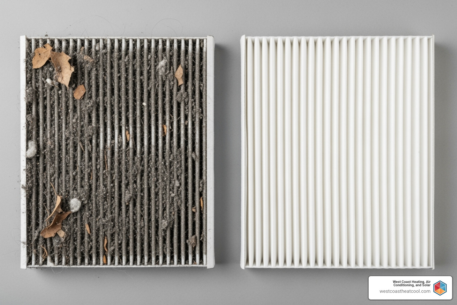 Dirty air filter next to a clean one - ac not cooling escondido